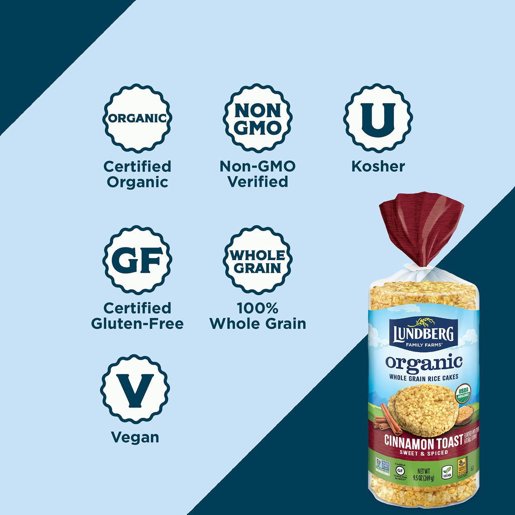 Lundberg Family Farms Organic Cinnamon Toast Rice Cakes, Case Of 6, 8.9 Oz