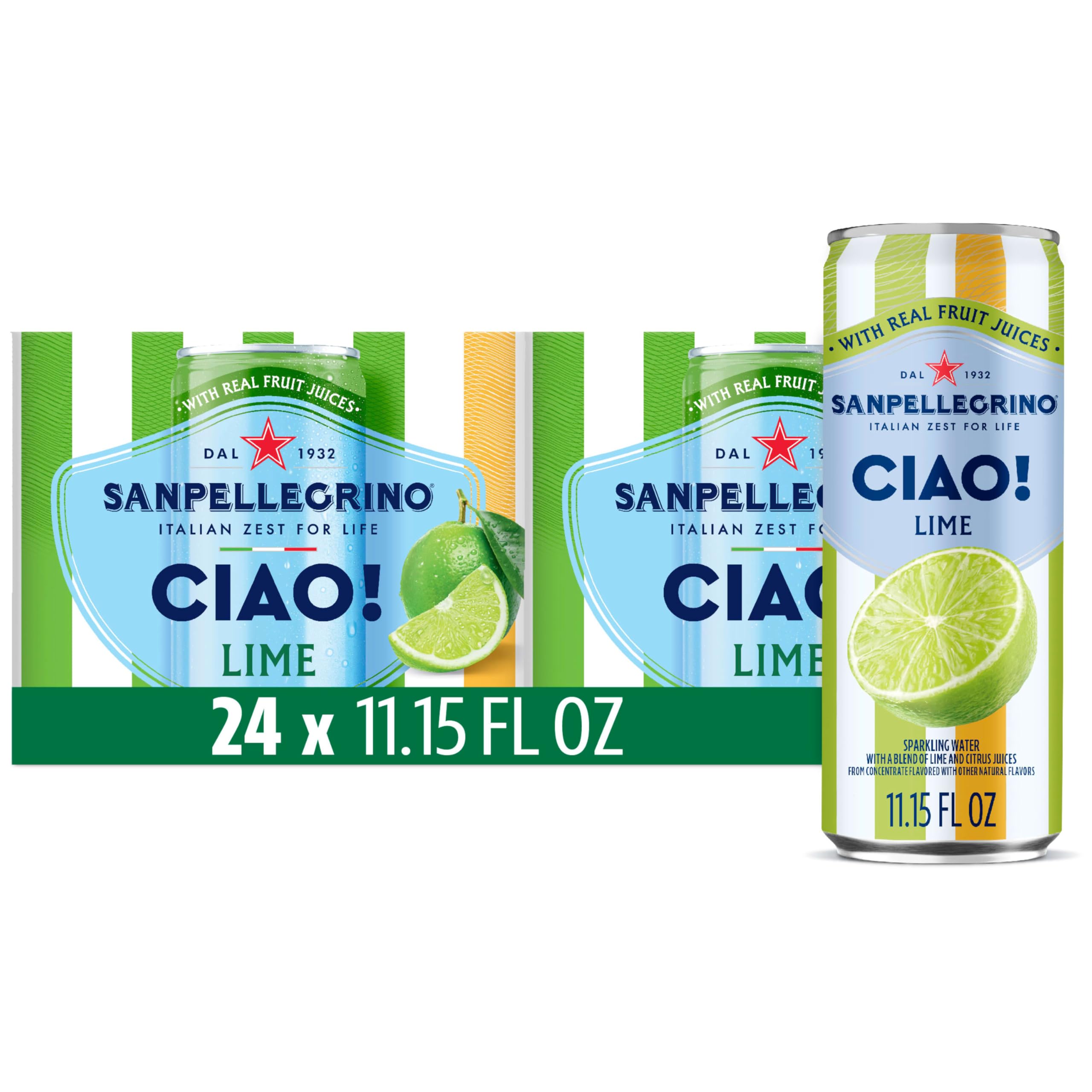 Sanpellegrino CIAO Lime Sparkling Water, Case Of 4, 6 Count, 11.15 Fl Oz
