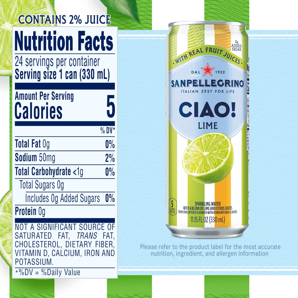 Sanpellegrino CIAO Lime Sparkling Water, Case Of 4, 6 Count, 11.15 Fl Oz