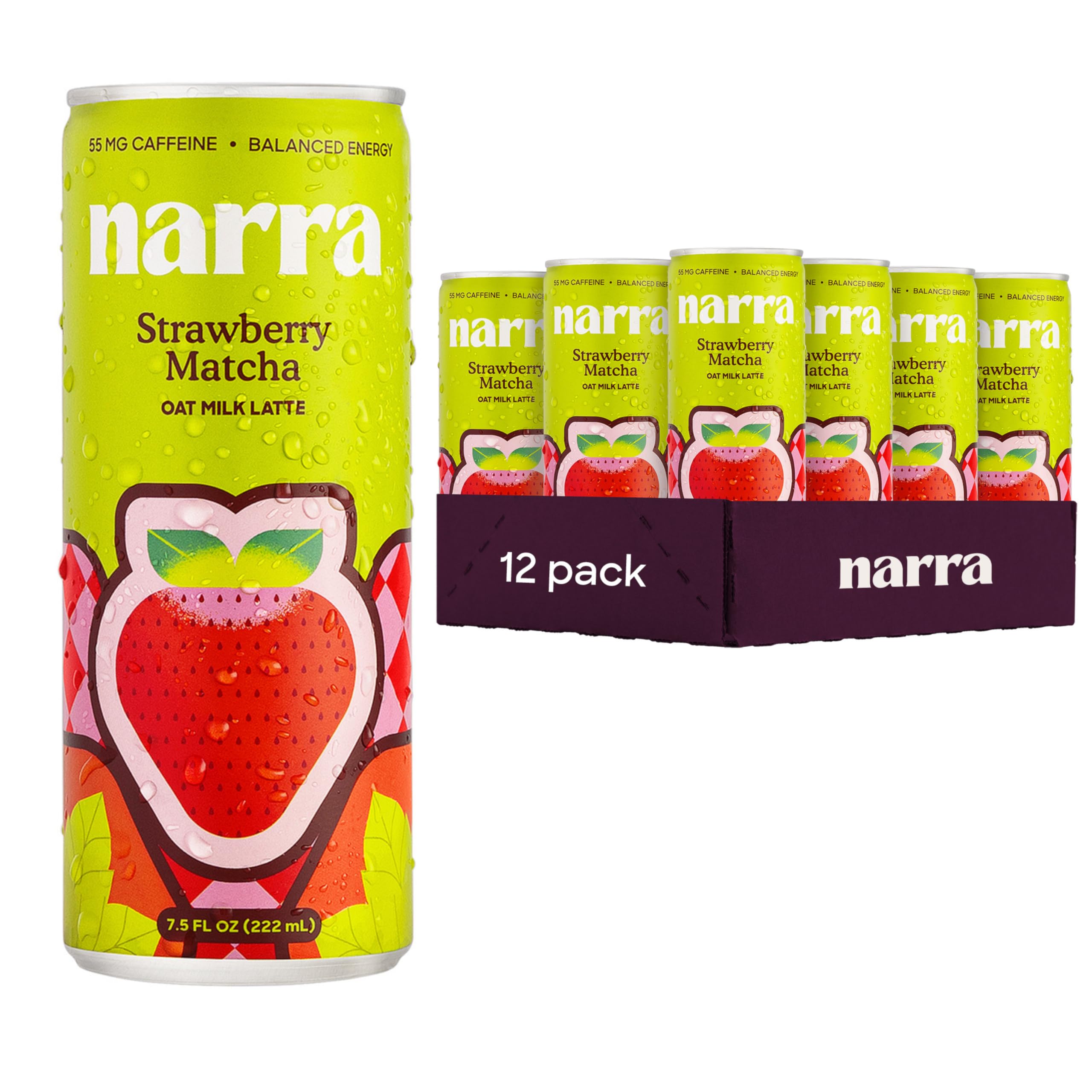 Narra Strawberry Oat Milk Latte, Case of 12, 7.5 fl oz Cans