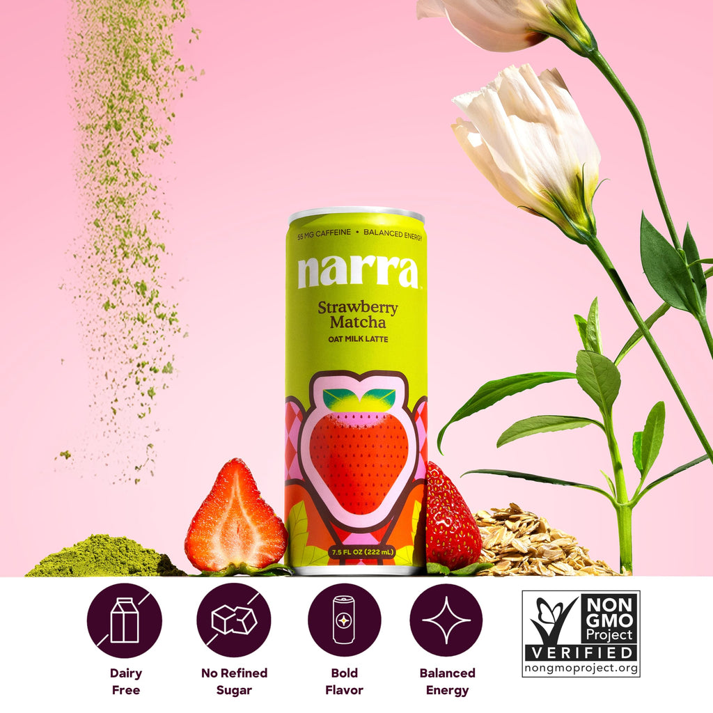 Narra Strawberry Oat Milk Latte, Case of 12, 7.5 fl oz Cans