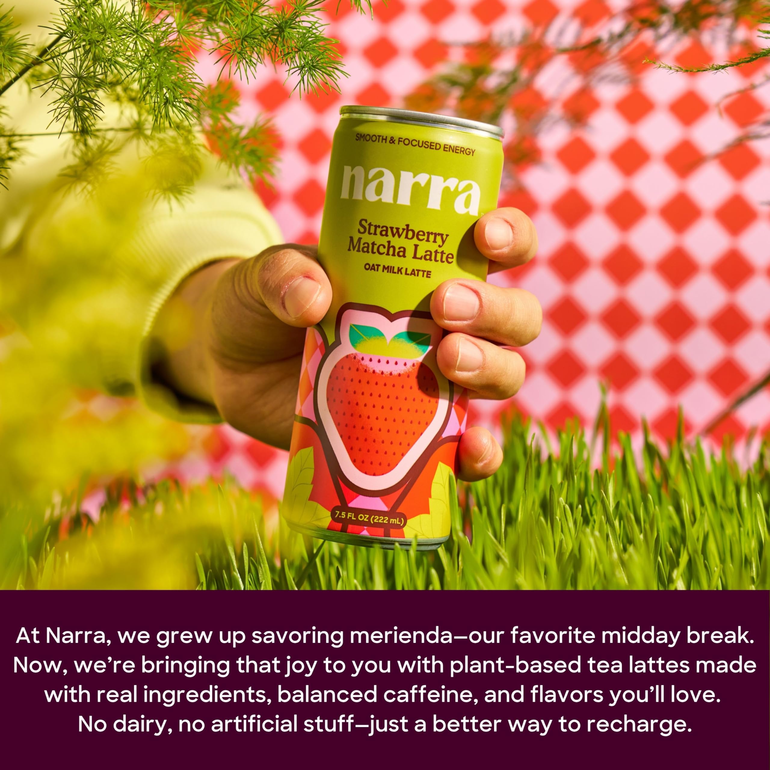 Narra Strawberry Oat Milk Latte, Case of 12, 7.5 fl oz Cans