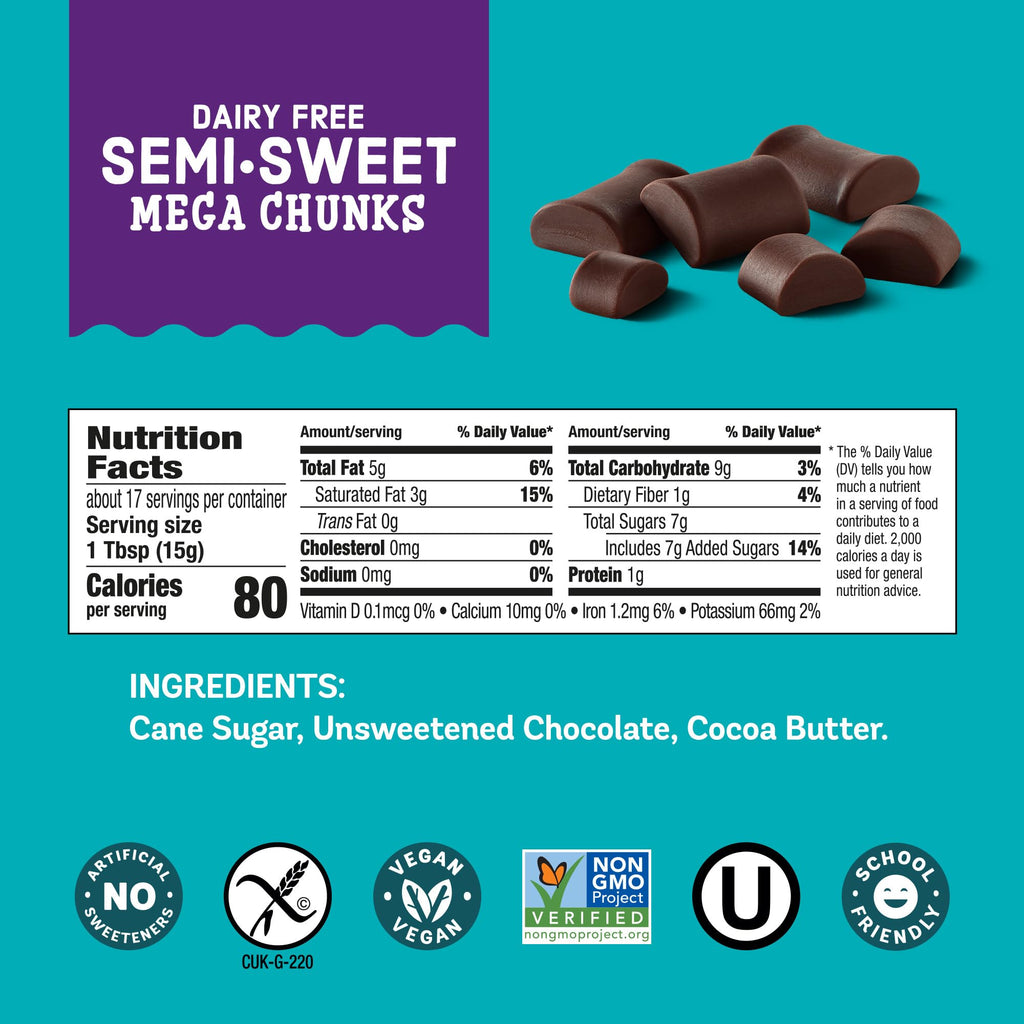 Enjoy Life Semi-Sweet Mega Chocolate Chunks, Case of 12, 9 Ounce Bags