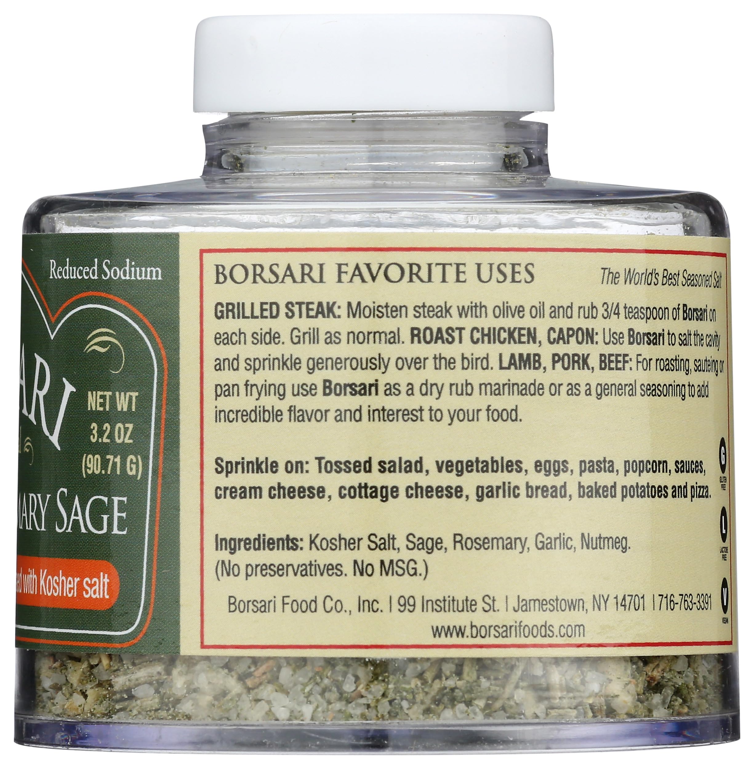 Borsari Tuscan Rosemary Sage Seasoning Salt, Case of 6, 3.2 Ounce