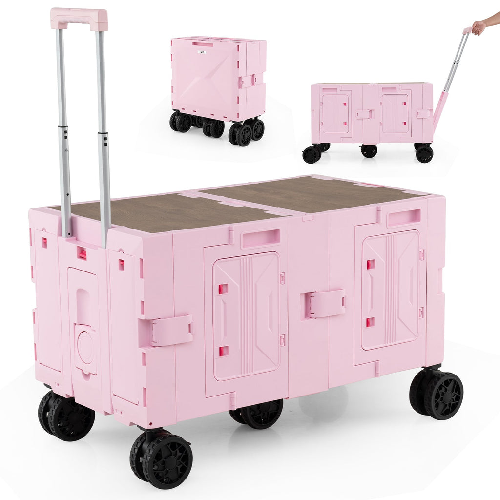 Large Foldable Utility Cart with 2-Tier Storage Crates and Telescoping Handle