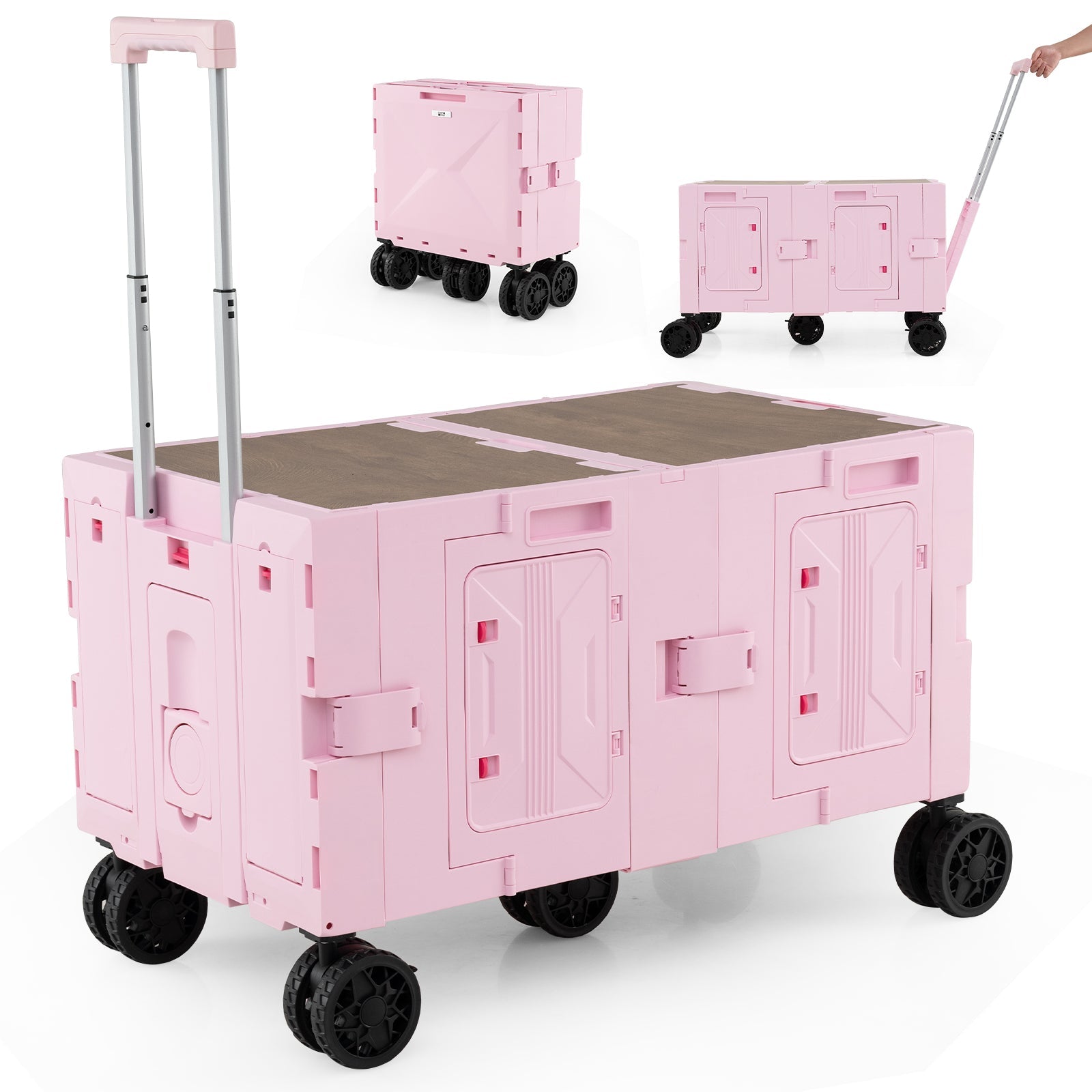 Large Foldable Utility Cart with 2-Tier Storage Crates and Telescoping Handle
