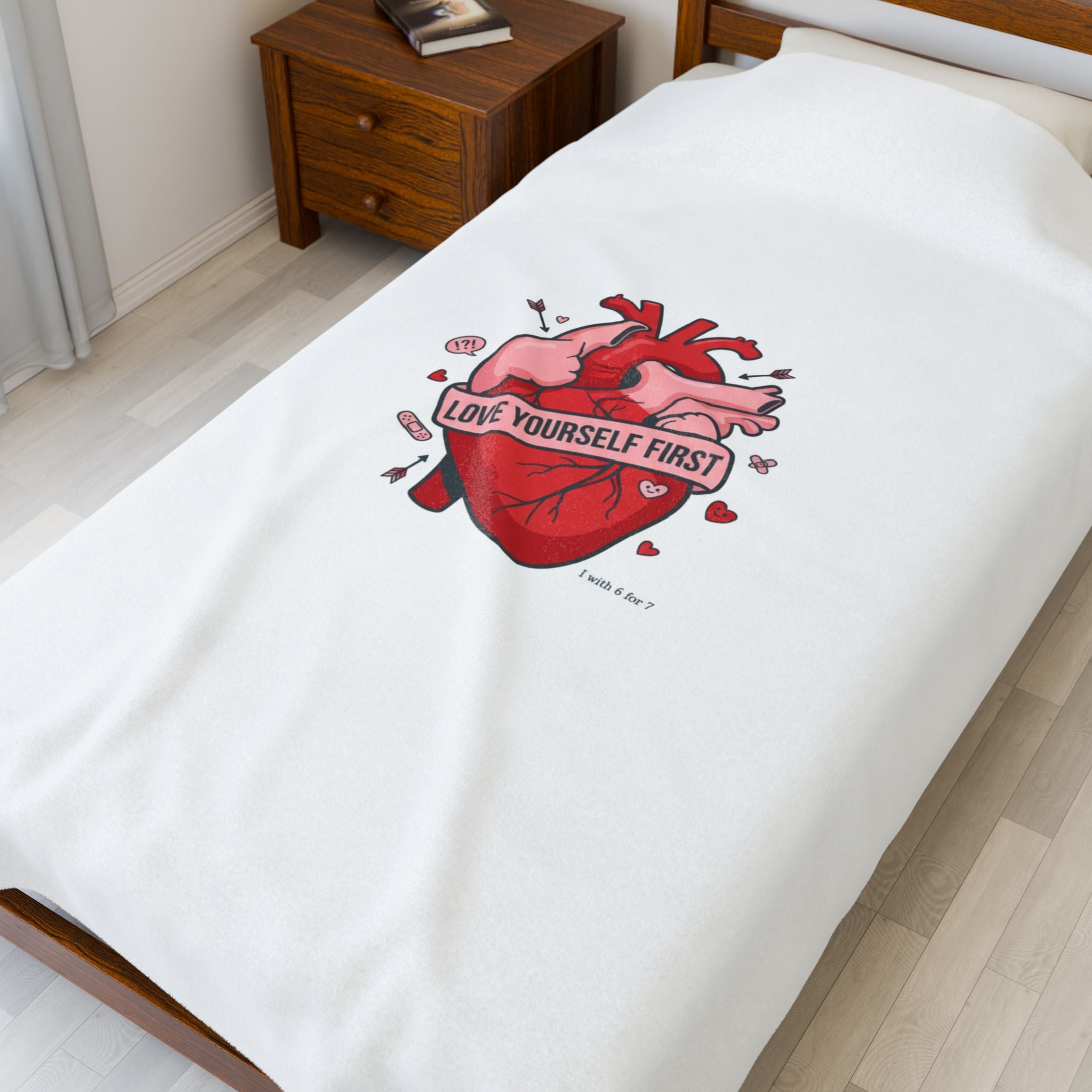 Love Yourself First Heart Illustration Velveteen Plush Blanket, anti‑Valentine, edgy heart