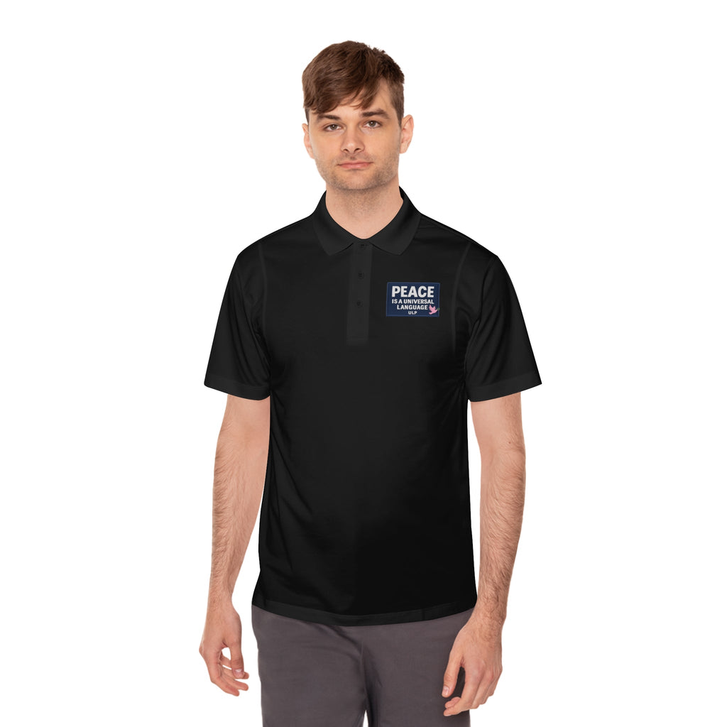 Peace & Progress Men's Polo Shirt — 'PEACE not POTENTIAL FOR WAR' Patch