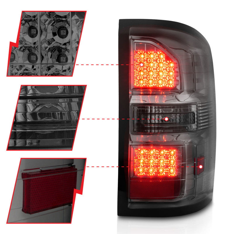 ANZO 2014-2018 GMC Sierra LED Tail Lights Black Housing Smoke Lens 311398