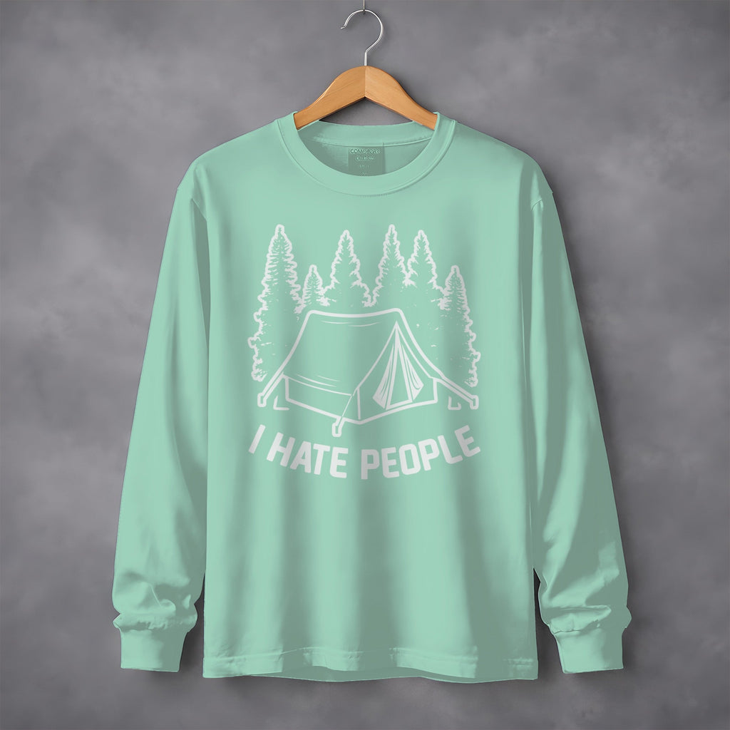 I Hate People Tent In The Forest Illustration Long Sleeve T-Shirt
