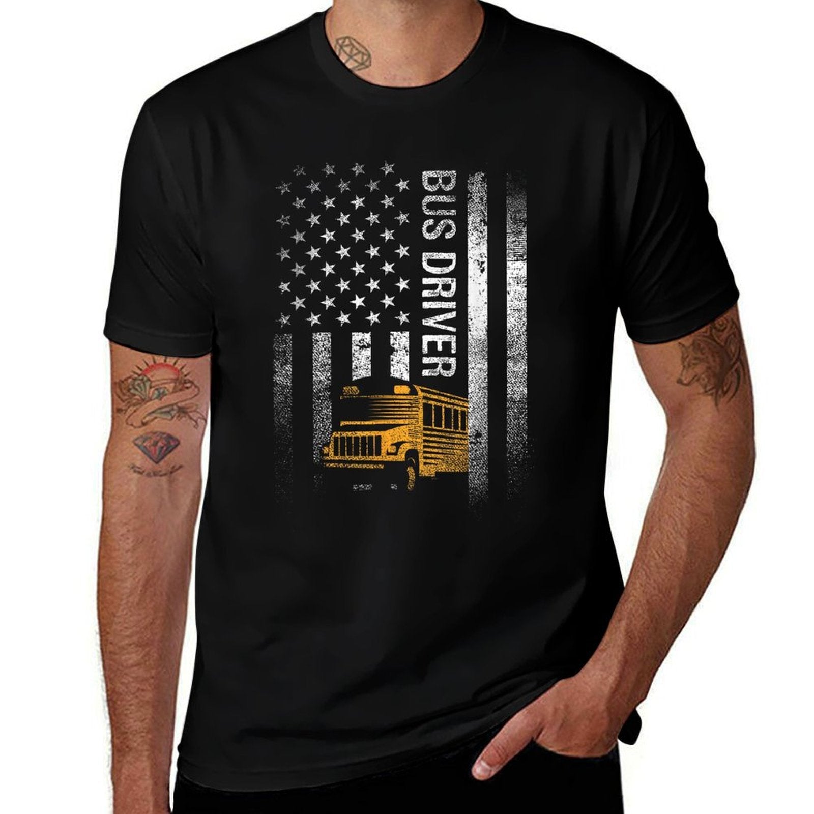 School Bus Driver Usa American Funny Bus Driver Gift  Cotton T-Shirt