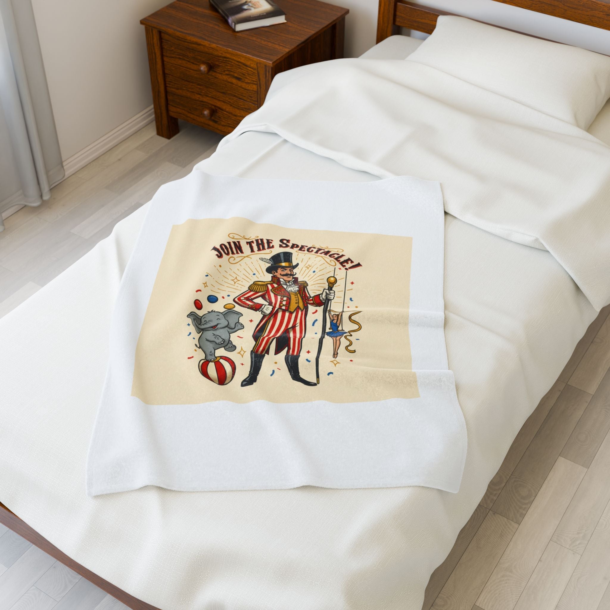 Join the Spectacle! Circus Ringmaster Velveteen Blanket | Vintage Carnival Design, Camp Circus Aesthetic