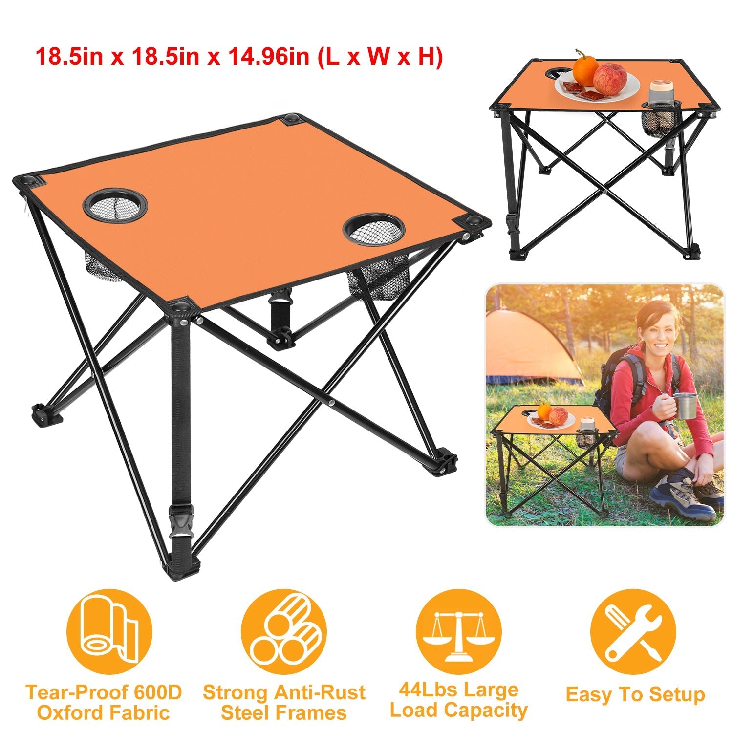 2Pcs Foldable Camping Table Portable Picnic Table Lightweight Travel Desk with 2 Cup Holders/Table Carrying Bag