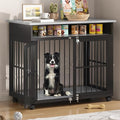 39.4" Dog Crate Furniture for Medium and Large Breed, Dog Kennel Furniture with Storage Shelf & Lockable Wheels, Heavy Duty Wooden End Side Table Pet Cage Indoor, Chew - Resistant, Grey - PhishStones Products