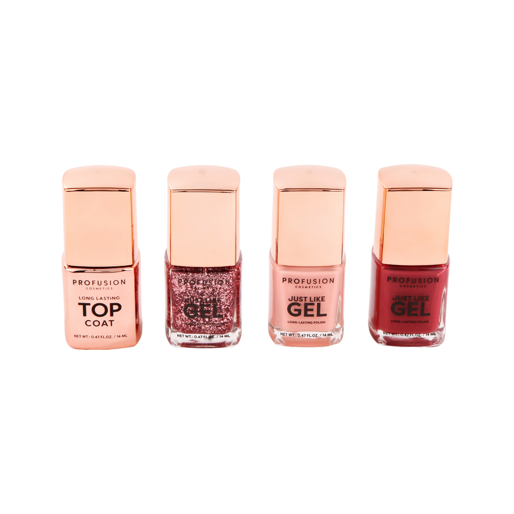Crimson Gel Nails – 4-Piece Nail Polish Set with Top Coat