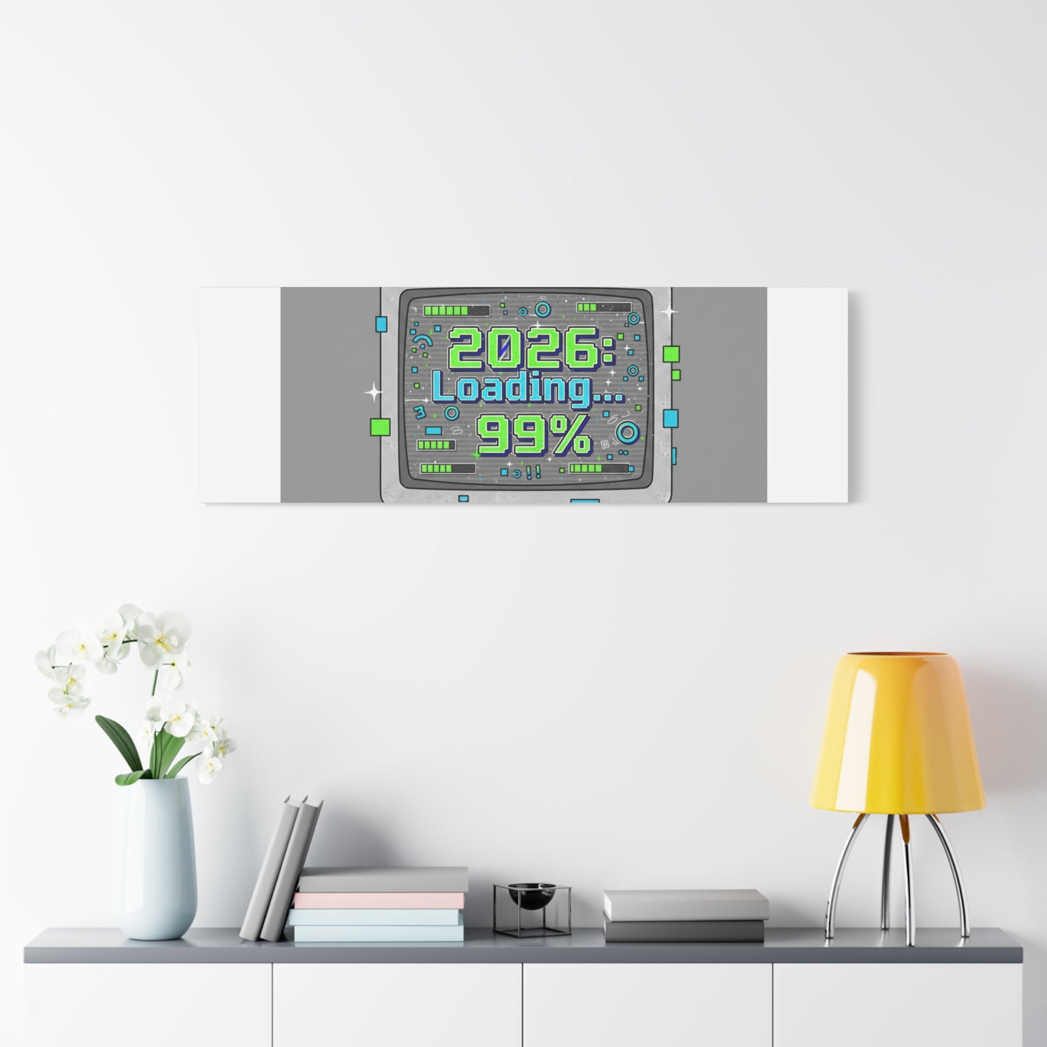 2026 Loading 99% Canvas | NYE countdown, retro system interface