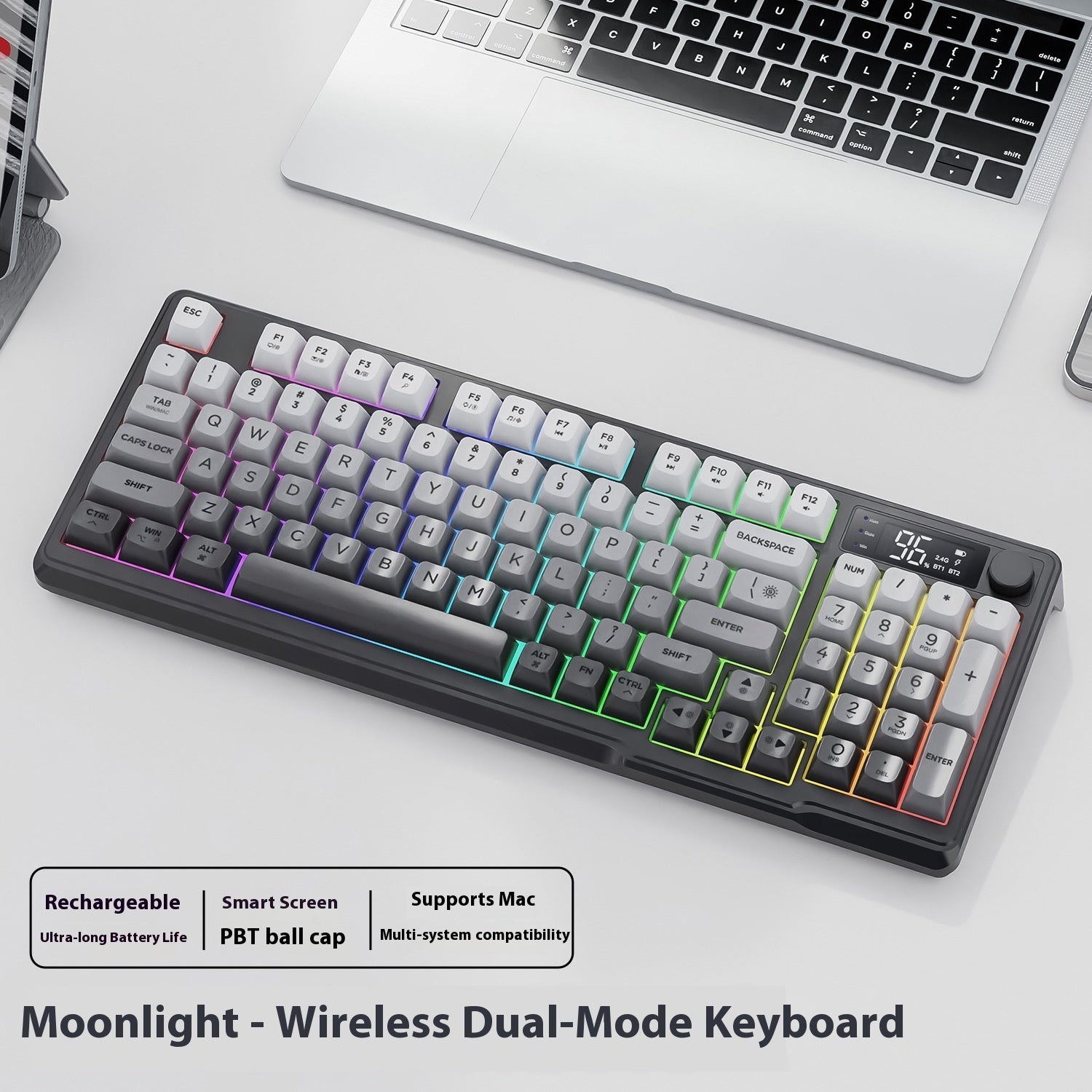 Wireless Bluetooth Dual-mode Keyboard Gradient Belt Display Computer Office