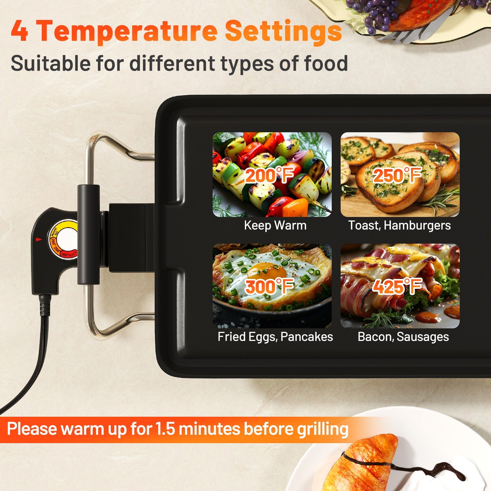 39.5 Inch Extra Large Electric Griddle with 2 Cooking Surface and Adjustable Temperatures