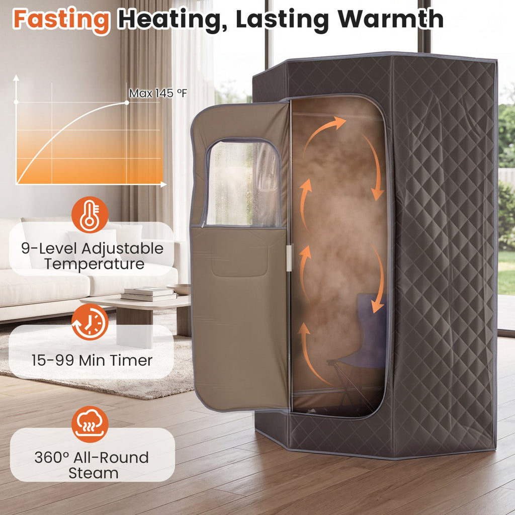 3L Portable Steam Sauna for Home Fast-Heat with 9-Level Remote Control and Folding Chair