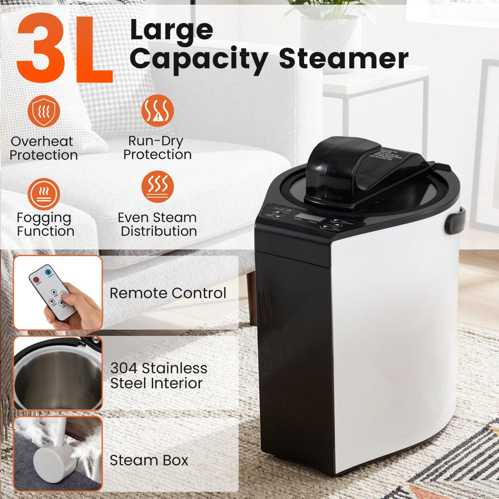 3L Portable Steam Sauna for Home Fast-Heat with 9-Level Remote Control and Folding Chair