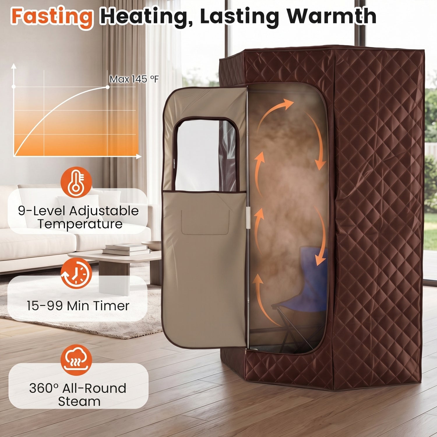 3L Portable Steam Sauna for Home Fast-Heat with 9-Level Remote Control and Folding Chair
