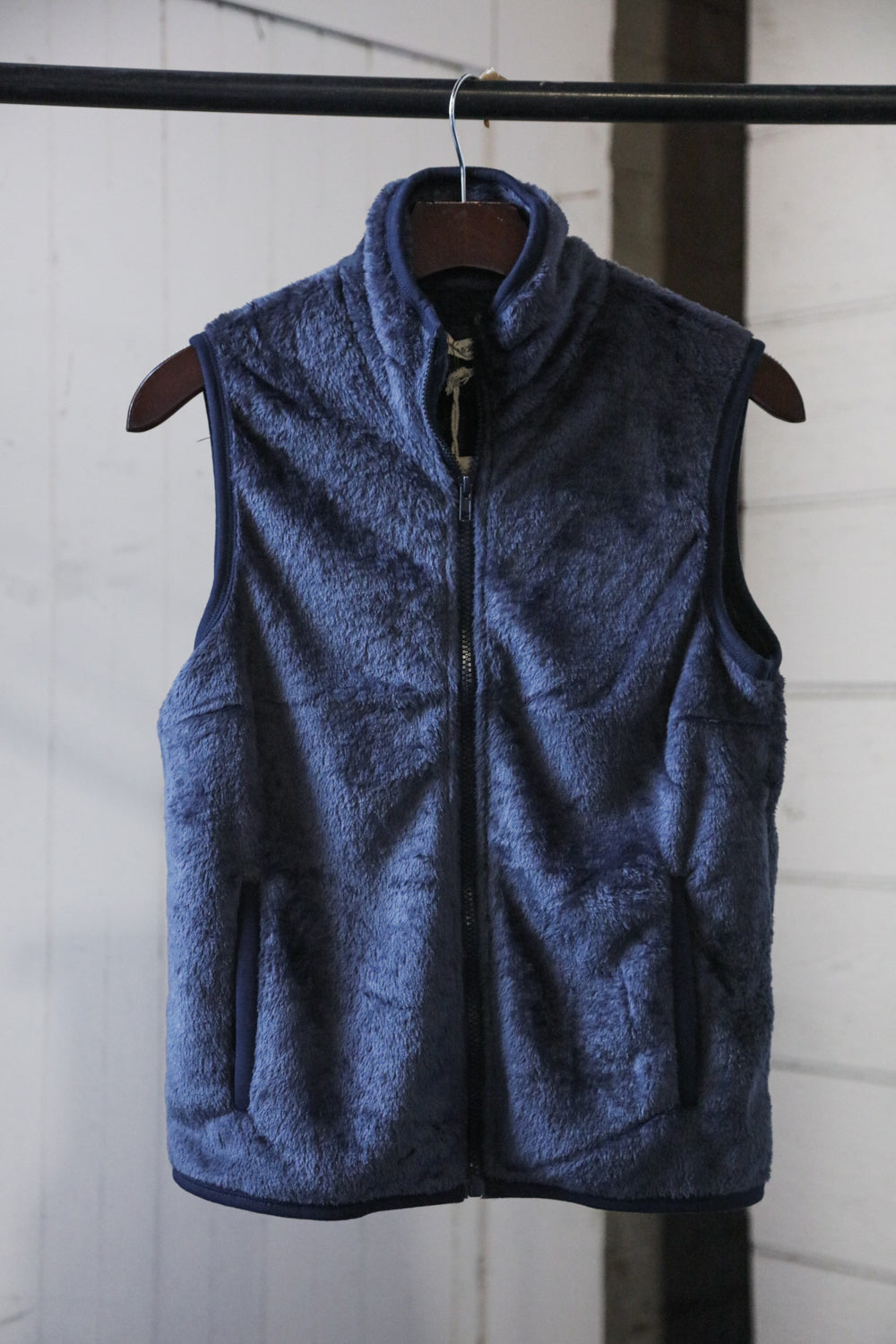 Navy Sherpa Zipper Pocket Vest