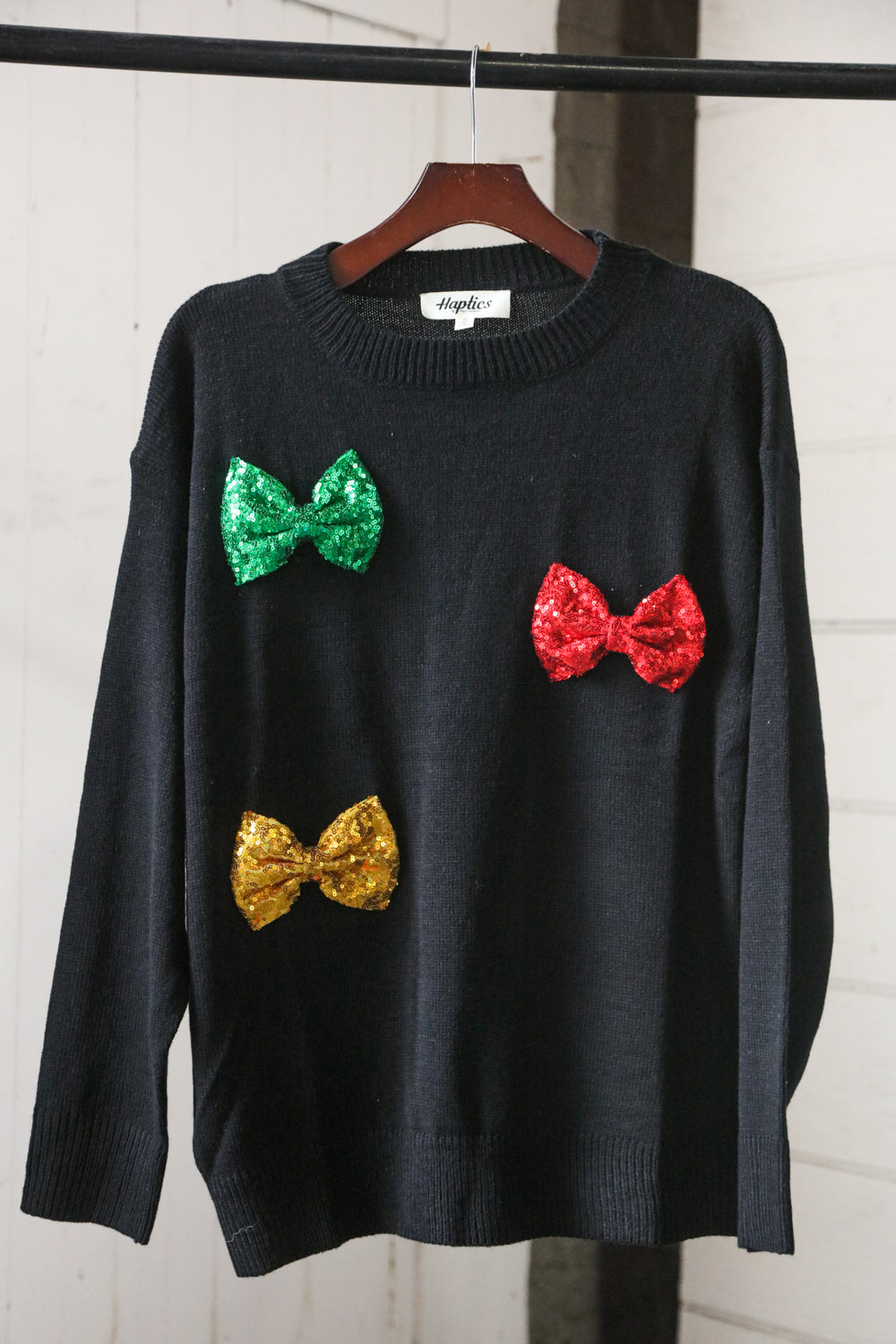 Black Glitter Bow Holiday Sweater
