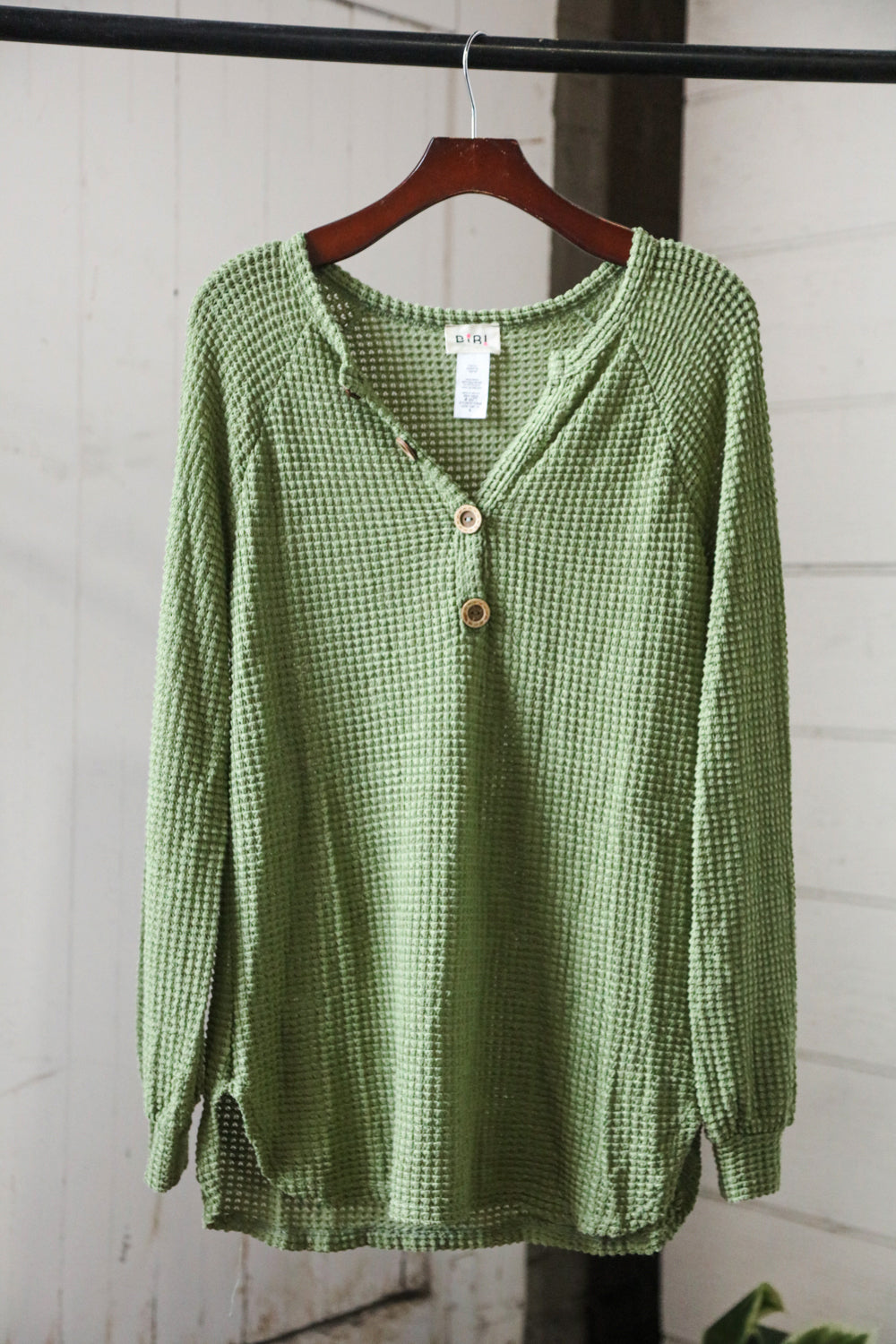 Olive Thermal Button Top