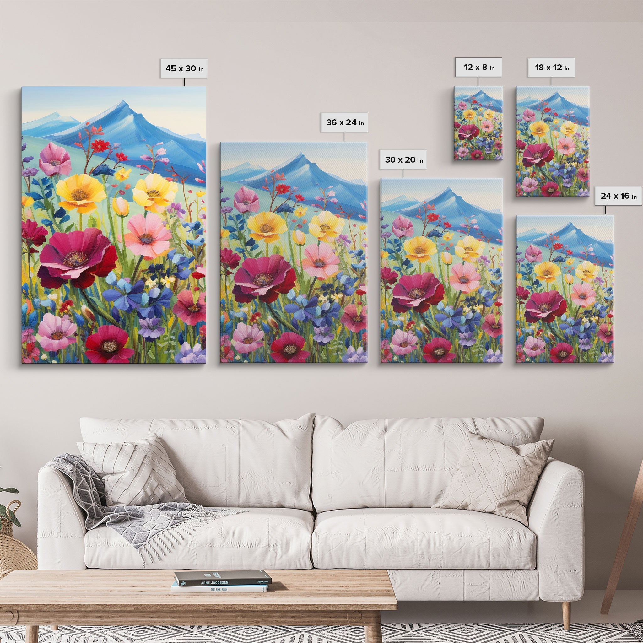 Wildflower Meadow, Wildflower Wall Art, Floral Print, Canvas Print, Set Of 3 Prints, Wall Art, 3 Piece Wall Art, Country Home Decor