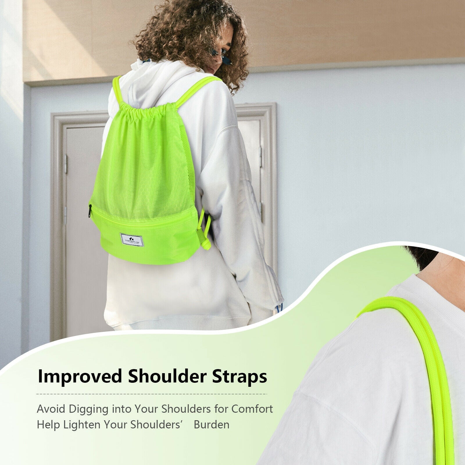 Drawstring Backpack String Bag Foldable Sports Sack with Zipper Pocket