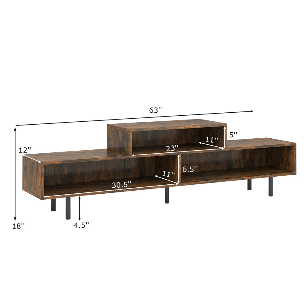3 Cubby TV Stand for TVs up to 70 Inch with Open Storage Compartments