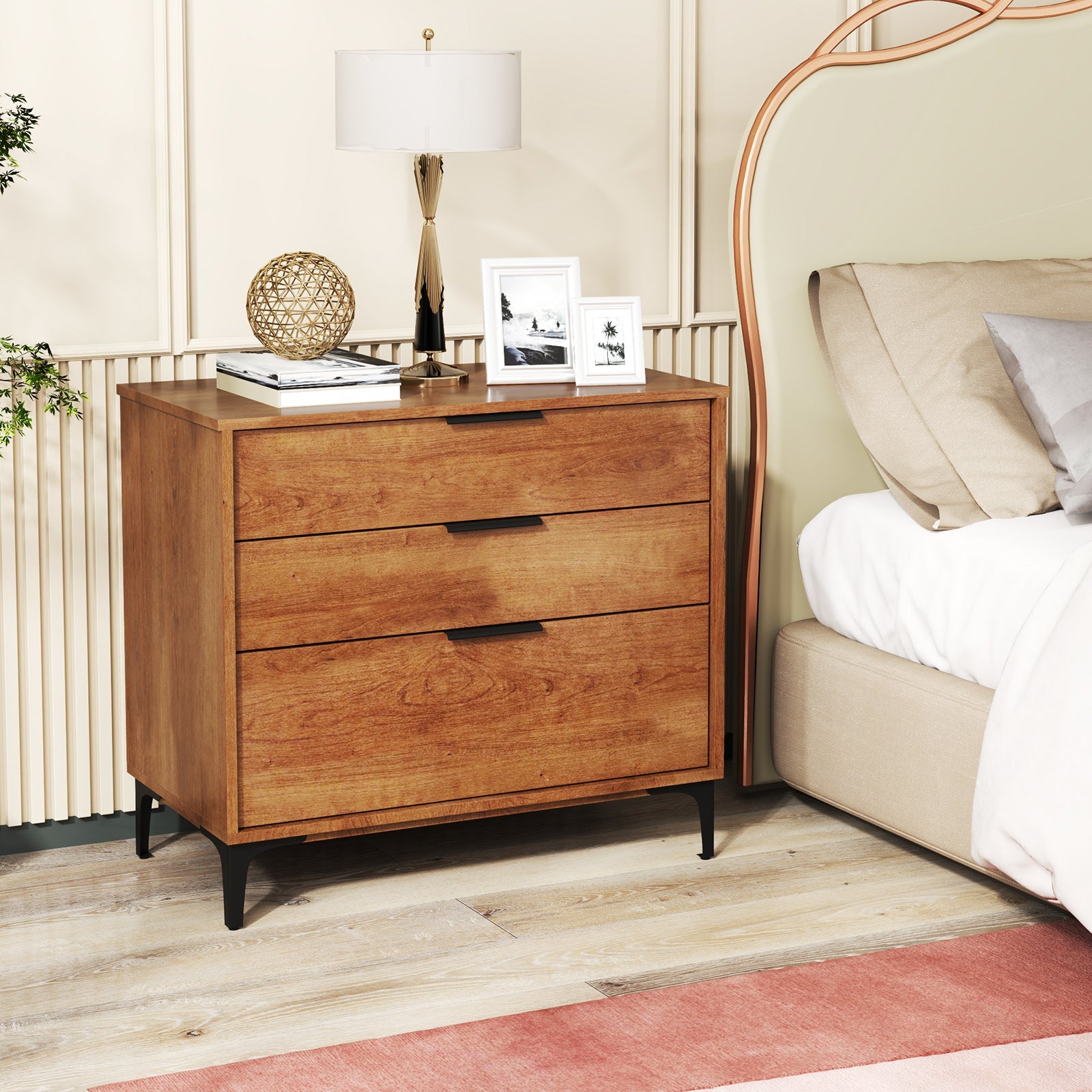 3 Drawer Dresser with Interlock System for Bedroom Living Room-Cherry