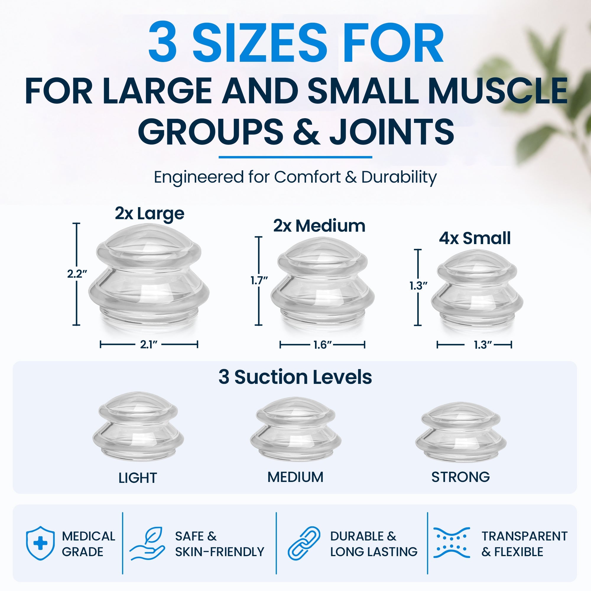 EDGE™ Cupping Set Clear, 8 Cups (2L, 2M, 4S)