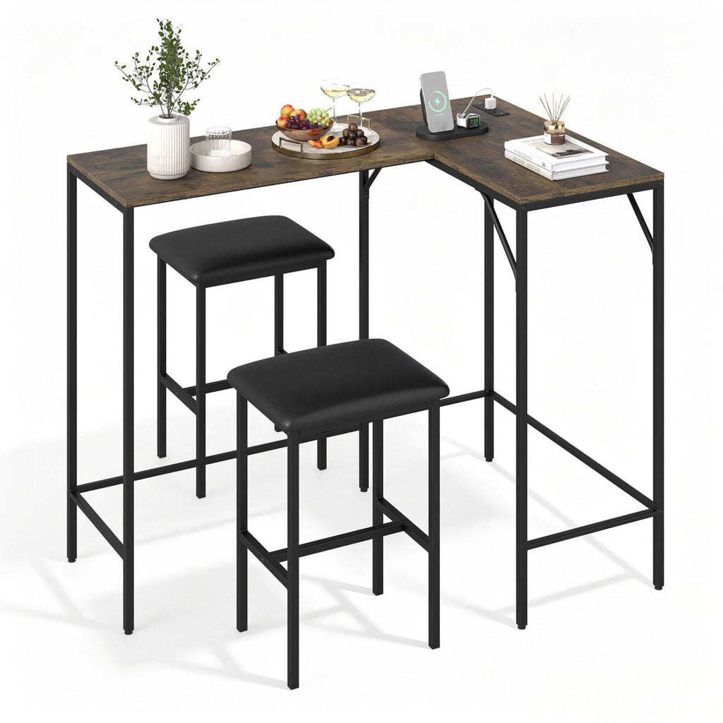 3-Piece Convertible Dining Set with Built-In Charging Station
