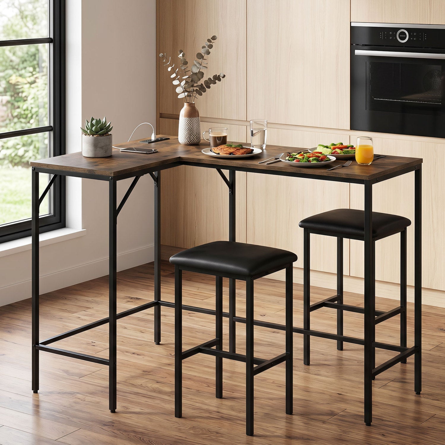 3-Piece Convertible Dining Set with Built-In Charging Station