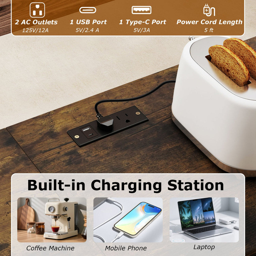 3-Piece Convertible Dining Set with Built-In Charging Station