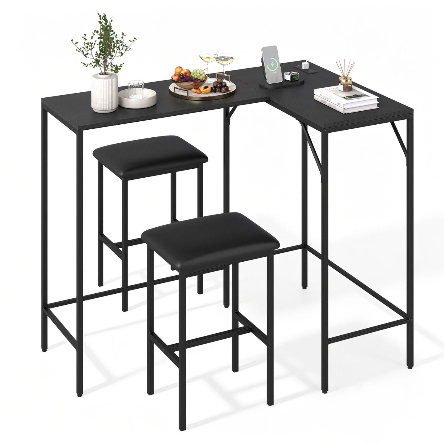 3-Piece Convertible Dining Set with Built-In Charging Station