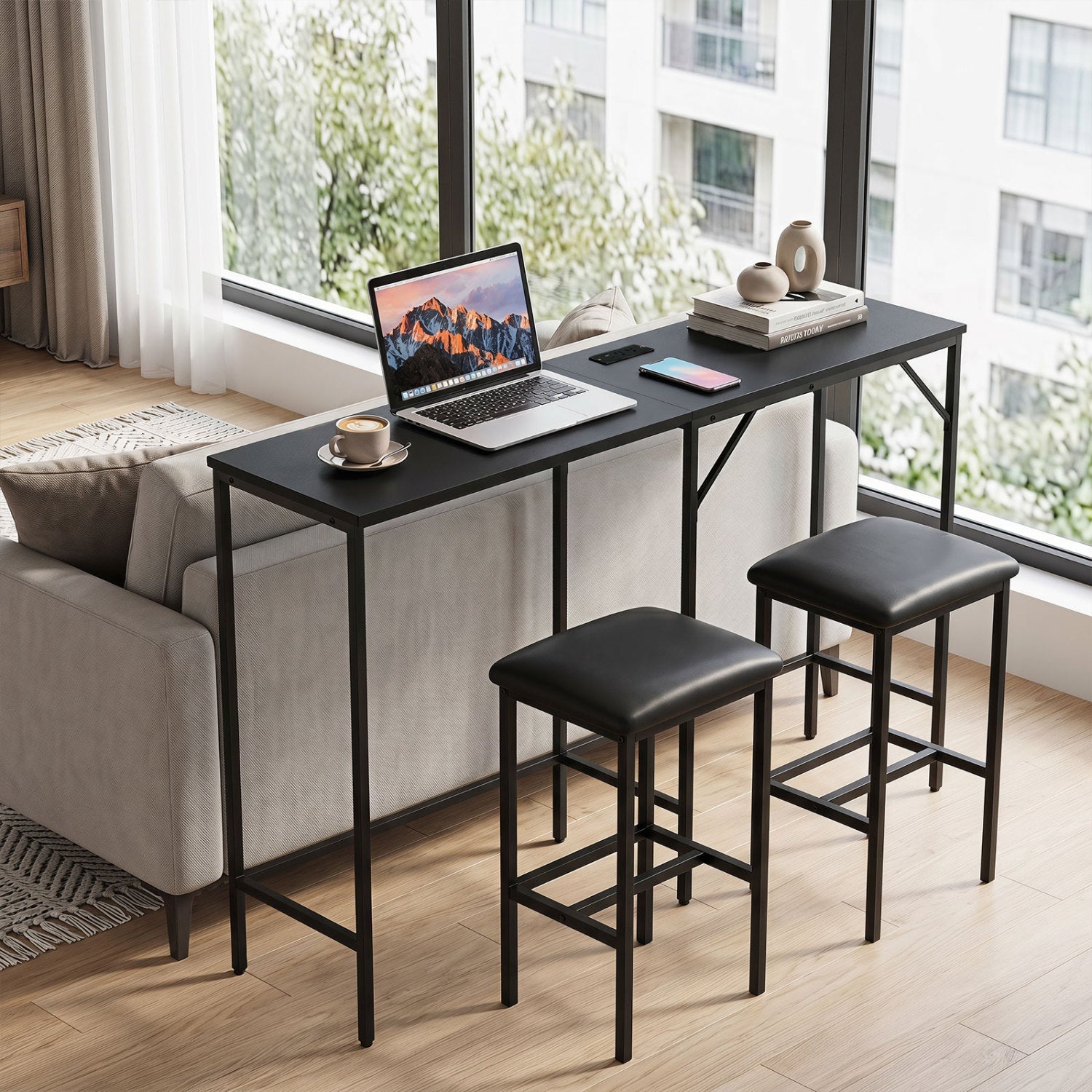 3-Piece Convertible Dining Set with Built-In Charging Station