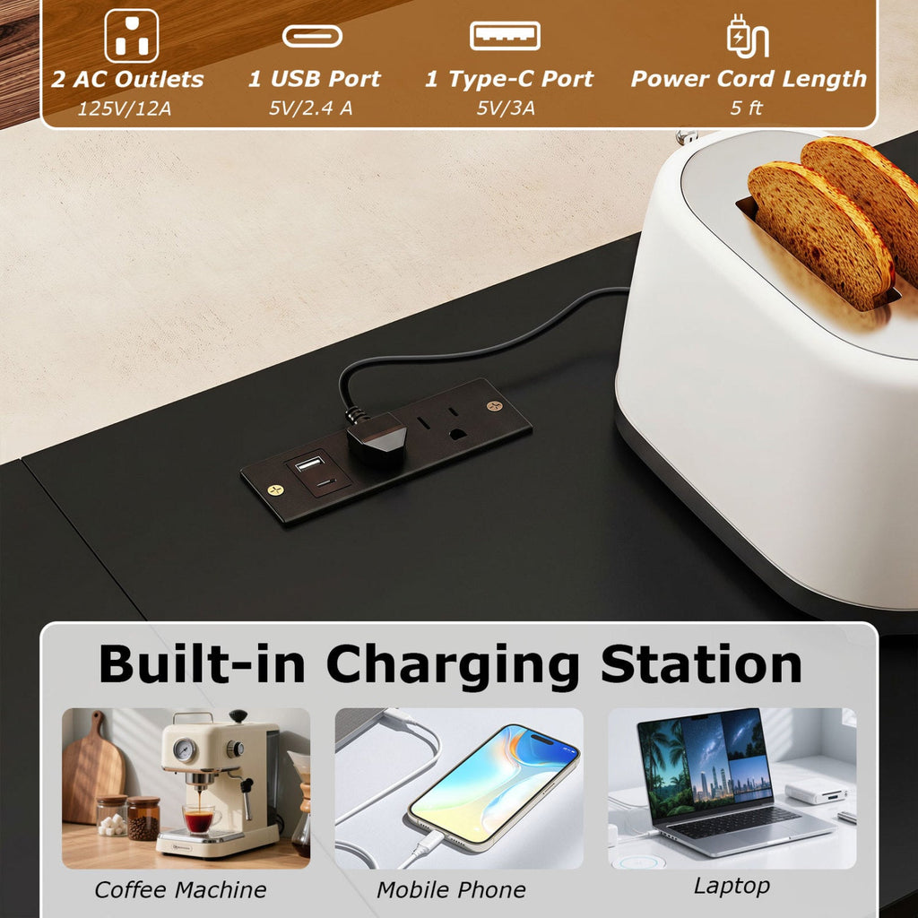 3-Piece Convertible Dining Set with Built-In Charging Station