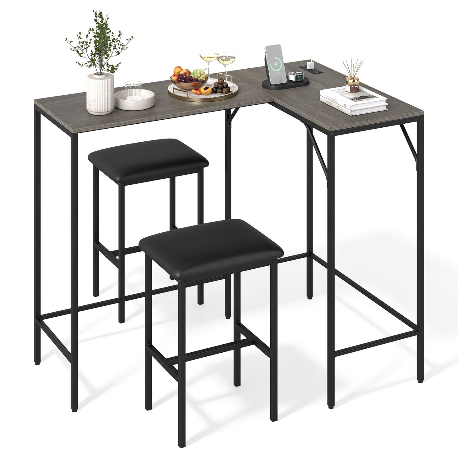 3-Piece Convertible Dining Set with Built-In Charging Station