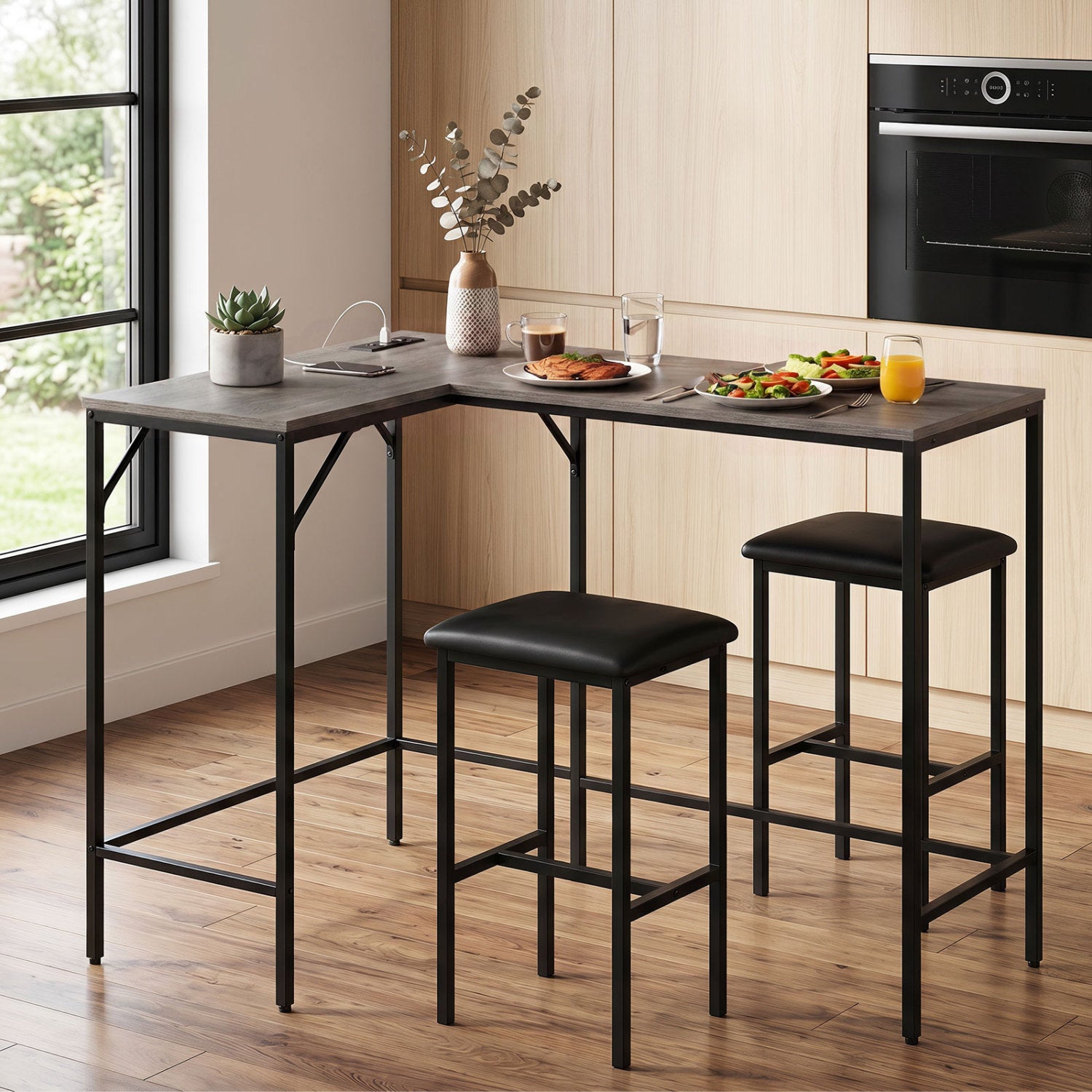 3-Piece Convertible Dining Set with Built-In Charging Station