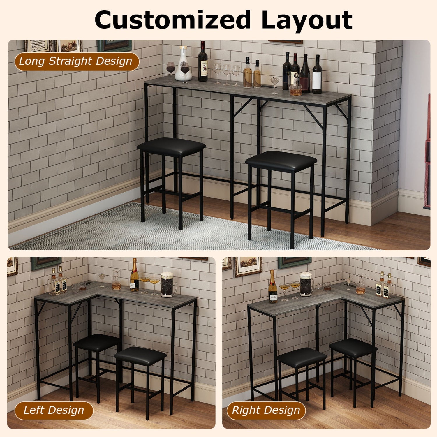 3-Piece Convertible Dining Set with Built-In Charging Station