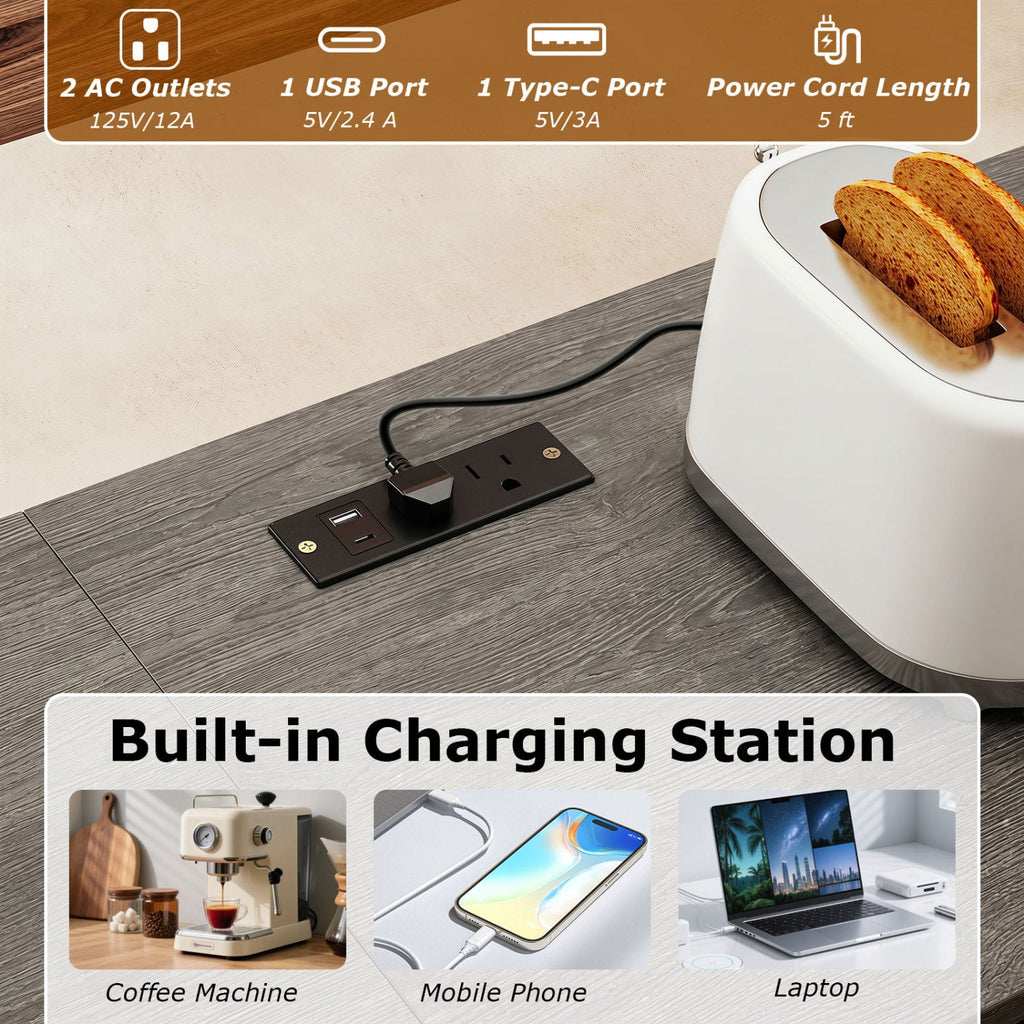 3-Piece Convertible Dining Set with Built-In Charging Station
