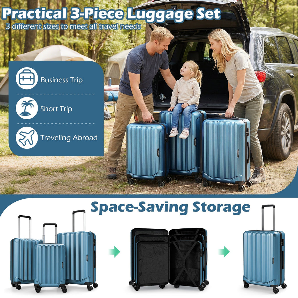 3-Piece Hardside Luggage Set (20/24/28 Inch) Lightweight with 3-Digital Lock