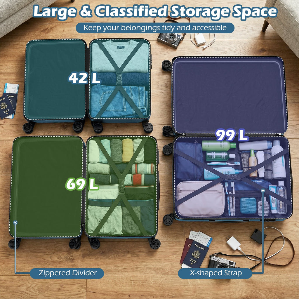 3-Piece Hardside Luggage Set (20/24/28 Inch) Lightweight with 3-Digital Lock