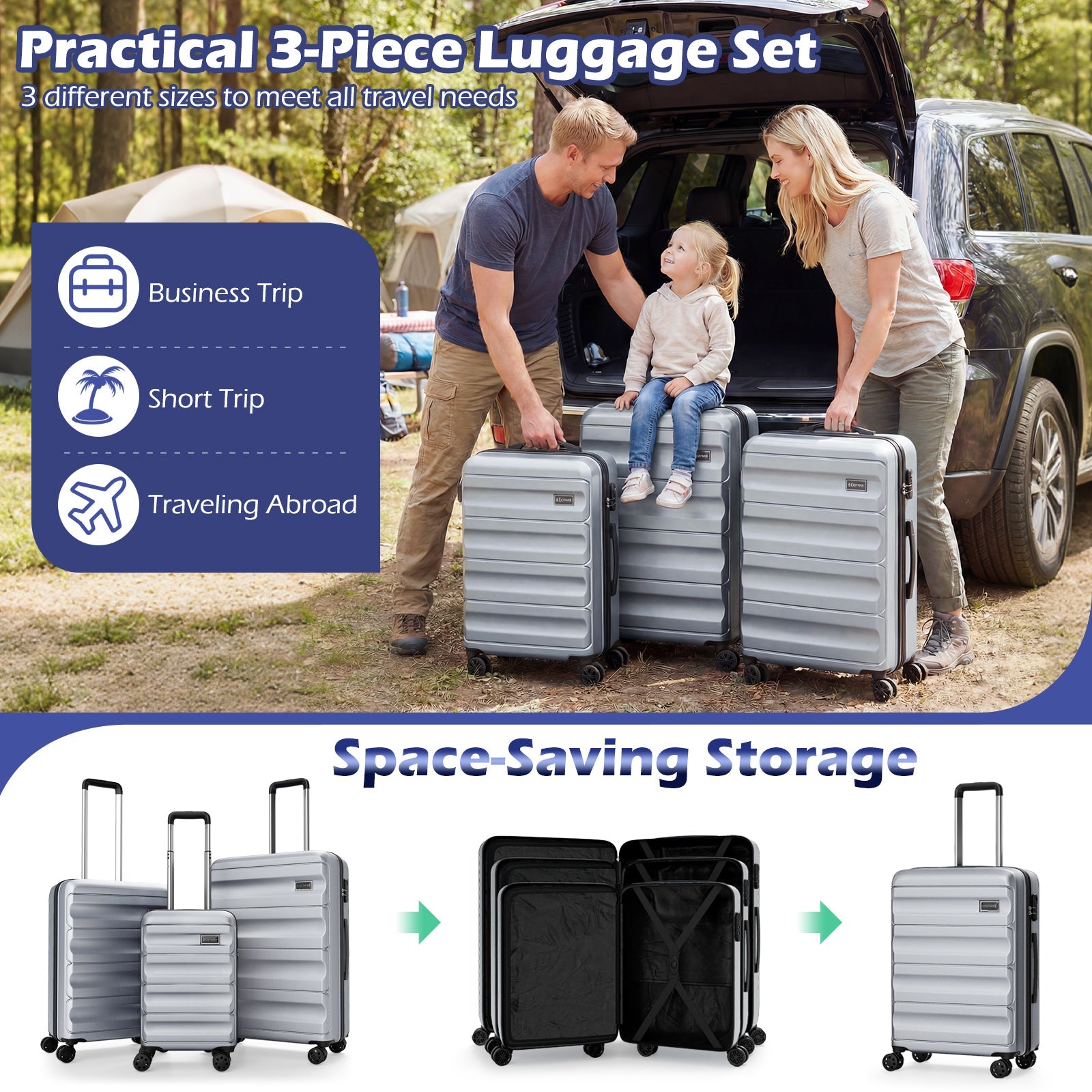 3-Piece Hardside Luggage Set 20/24/28 Inch Lightweight Hardside Suitcases
