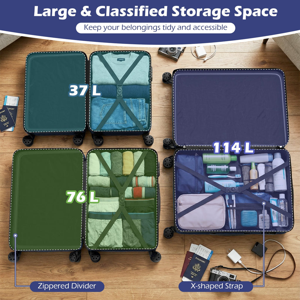 3-Piece Hardside Luggage Set 20/24/28 Inch Lightweight Hardside Suitcases