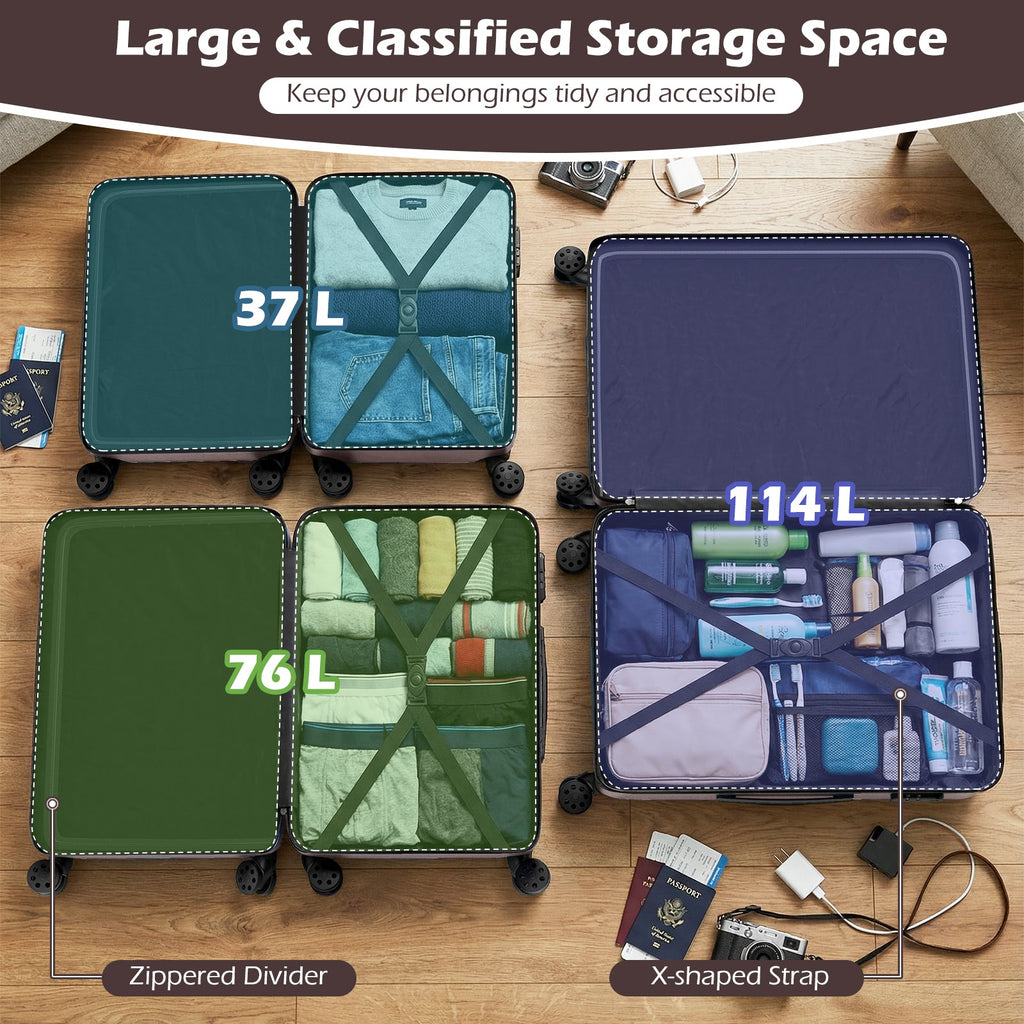 3-Piece Hardside Luggage Set 20/24/28 Inch Lightweight Hardside Suitcases