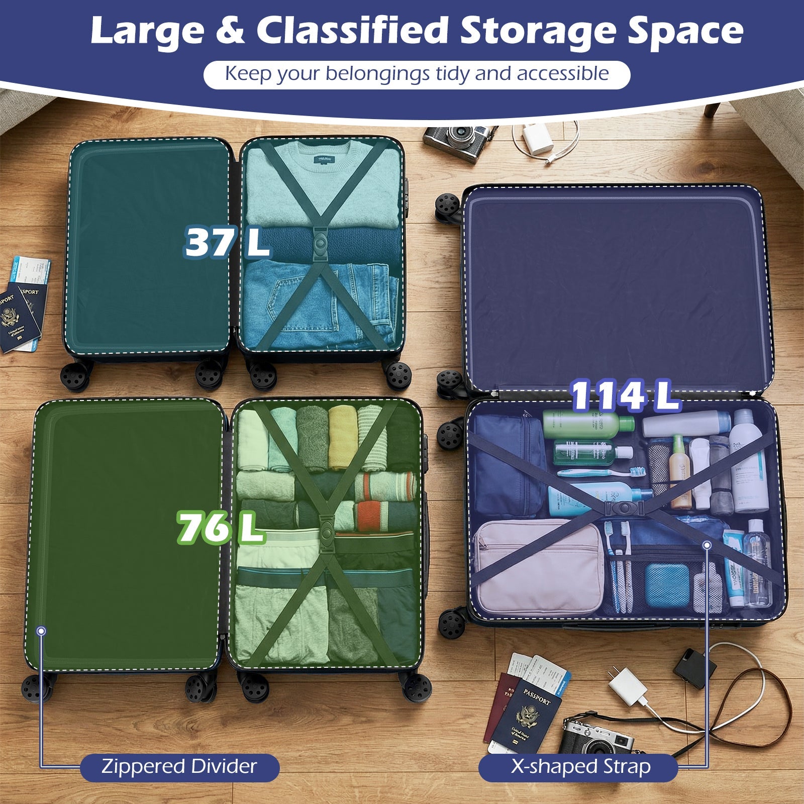 3-Piece Hardside Luggage Set 20/24/28 Inch Lightweight Hardside Suitcases
