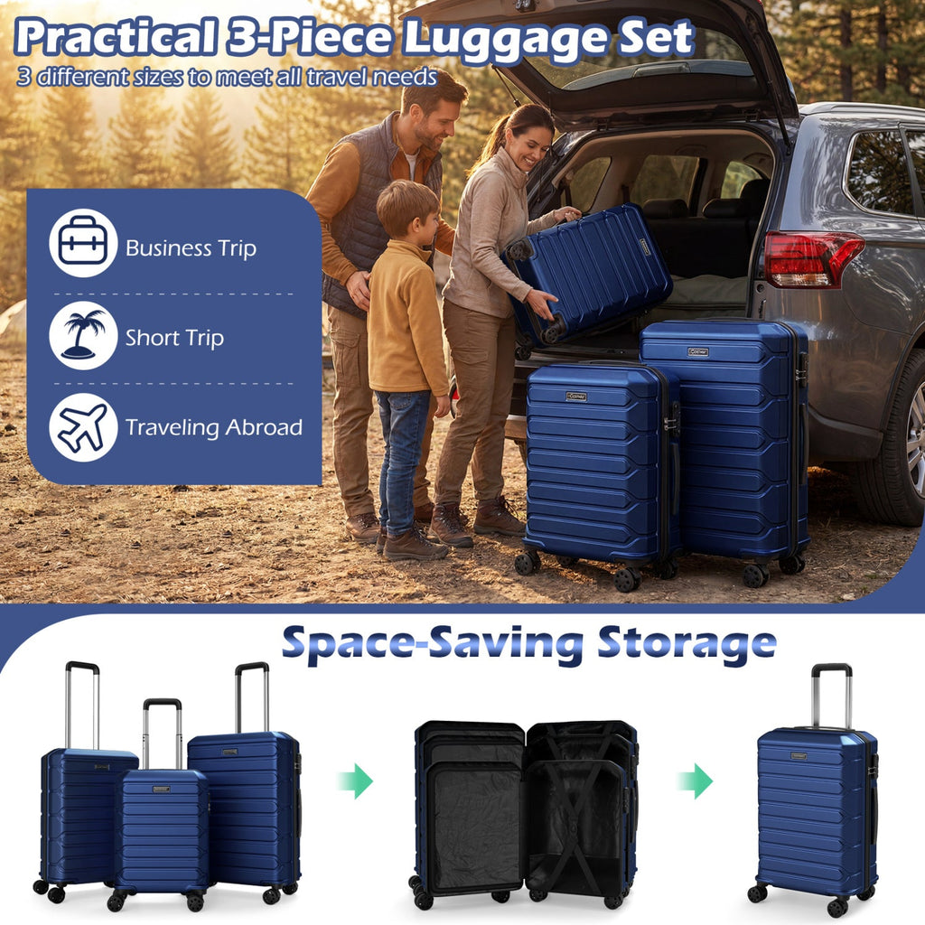 3-Piece Hardside Luggage Set Lightweight Hardside Suitcases with 8-Spinner Wheels